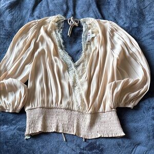 Dolan Beige Blouse with Lace Detail